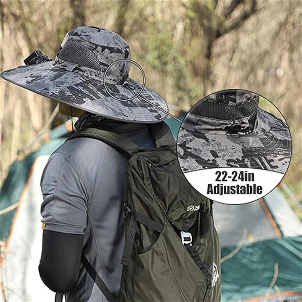 Solar & USB Powered Fan Outdoor Fishing Hat Sunscreen Sun Hat with Dual Fan New